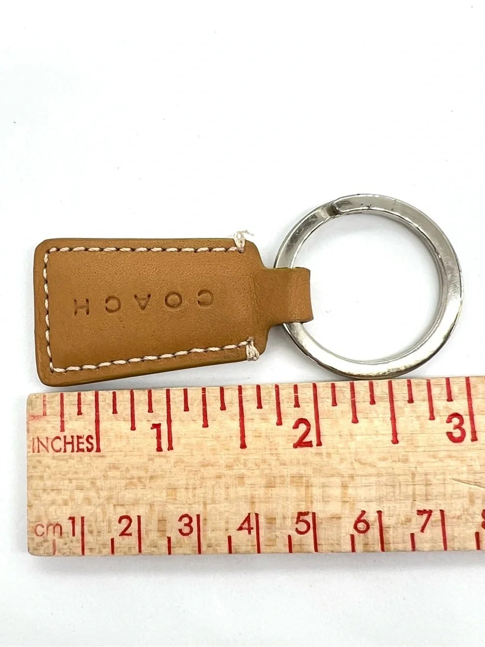 Coach Leather Key Fob Keychain Tan Brown Silver Tone Hangtag Made in China